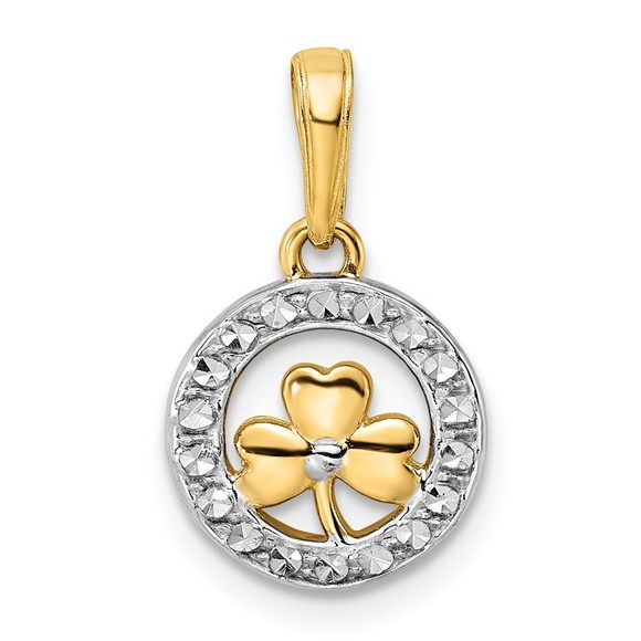 14k Yellow Gold and White Rhodium Diamond-cut Clover...